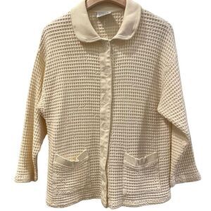 Fresh Produce Cream Lagenlook Fisherman Waffle Knit Button Up Cardigan M Coastal